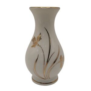 Kerafina Porzellan Vase KPM Bavaria Germany Cream‎ Gold Trim Leaves